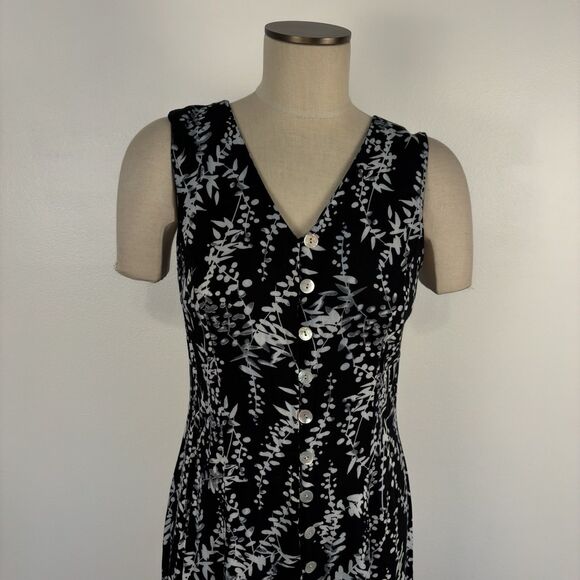VTG 90's Button Front Floral Rayon Sleeveless Cut Out Back Dress Size 12 MSK - Picture 3 of 9